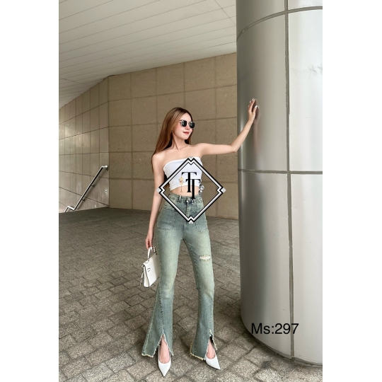 Jean Nữ Ống Loe Rách Chữ V JN0002